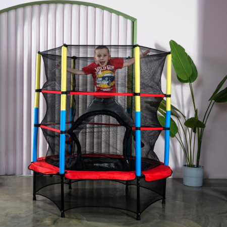 батут dfc jump kids 55" красный с желто-синими стойками Батут DFC JUMP KIDS 55" красный с желто-синими стойками