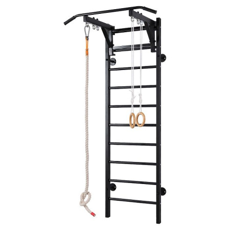 Шведская стенка RS-Т13 черный (+кольца, канат)