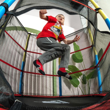 батут dfc jump kids 55" красный с желто-синими стойками Батут DFC JUMP KIDS 55" красный с желто-синими стойками